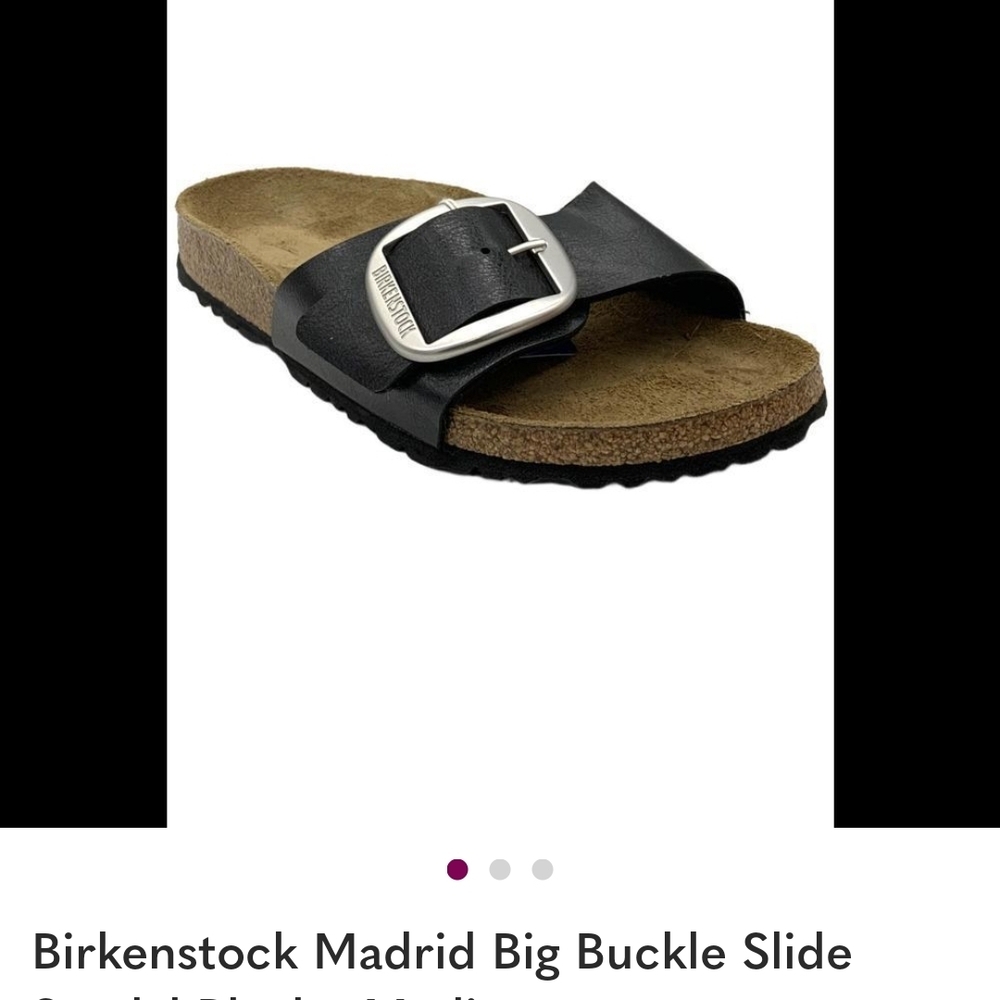 Birkenstock Madrid Black Sandal with Silver Buckle